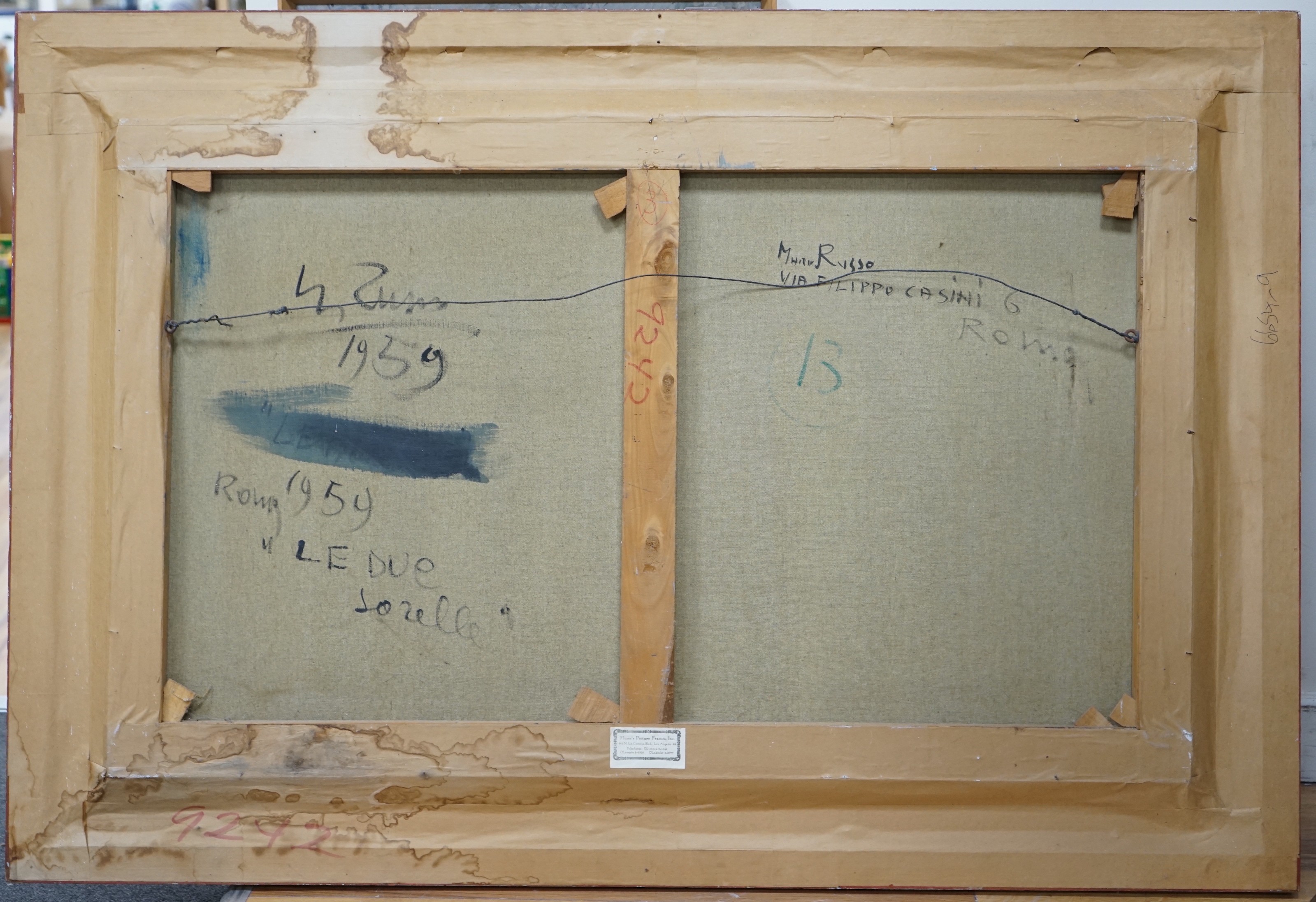 Mario Russo (1925-2000), oil on canvas, 'Le Due Sozelle', signed and dated '59 and inscribed verso, 61 x 100cm
